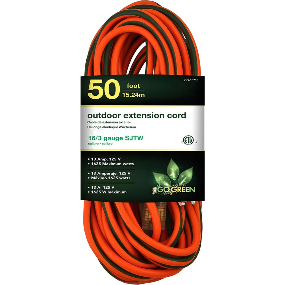 Power Cords, Cord Type: Extension Cord , Overall Length (Feet): 50 , Cord Color: Orange , Amperage: 13 , Voltage: 125  MPN:GG-13750