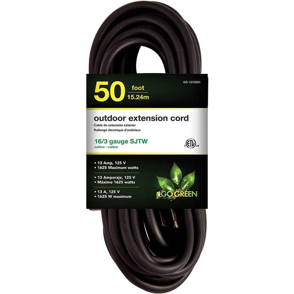 Power Cords, Cord Type: Extension Cord , Overall Length (Feet): 50 , Cord Color: Black , Amperage: 13 , Voltage: 125  MPN:GG-13750BK