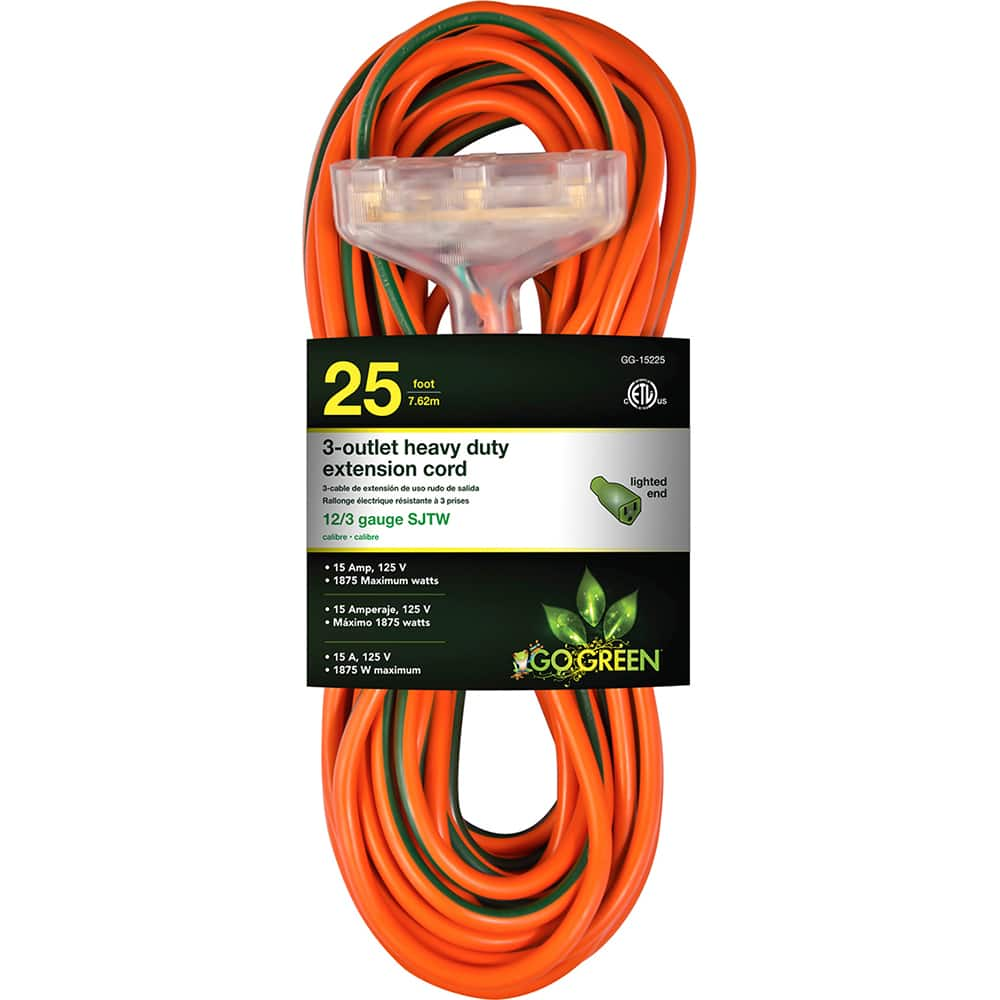 Power Cords, Cord Type: Extension Cord , Overall Length (Feet): 25 , Cord Color: Orange , Amperage: 15 , Voltage: 125  MPN:GG-15225