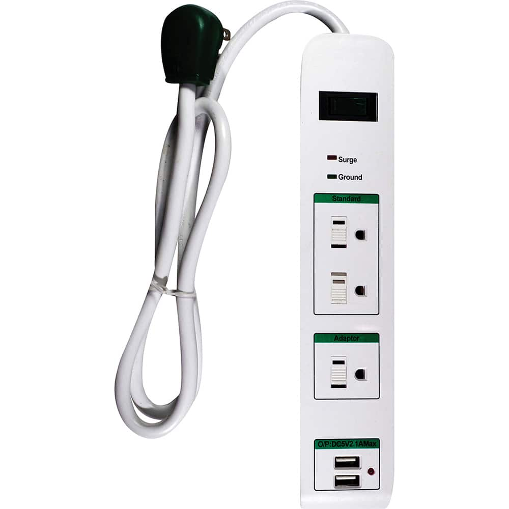 Power Outlet Strips, Amperage: 15.0 , Voltage: 125V , Cord Length: 3ft , Material: Plastic , Number Of Outlets: 3  MPN:GG-13103USB