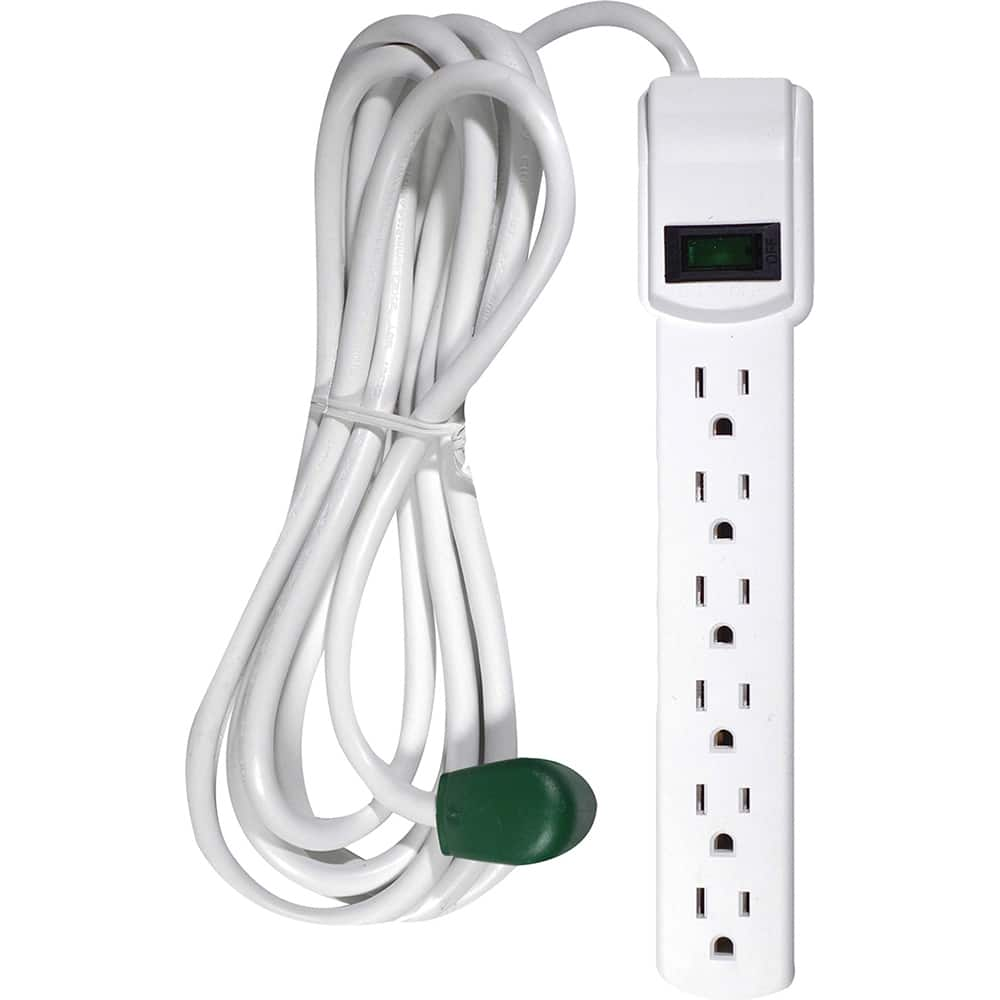 Power Outlet Strips, Amperage: 15.0 , Voltage: 125V , Cord Length: 12ft , Material: Plastic , Number Of Outlets: 6  MPN:GG-16103M-12