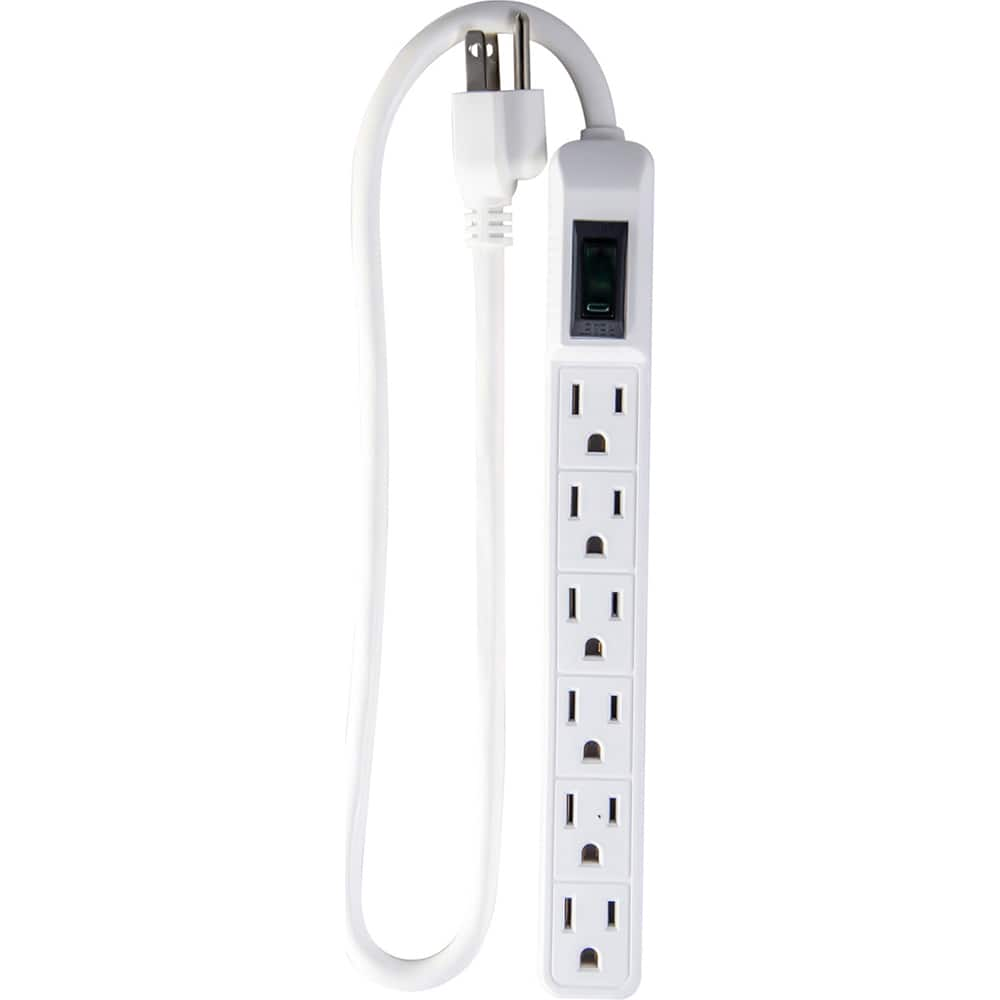 Power Outlet Strips, Amperage: 15.0 , Voltage: 125V , Cord Length: 2.5ft , Material: Plastic , Number Of Outlets: 6  MPN:GG-16103MIN