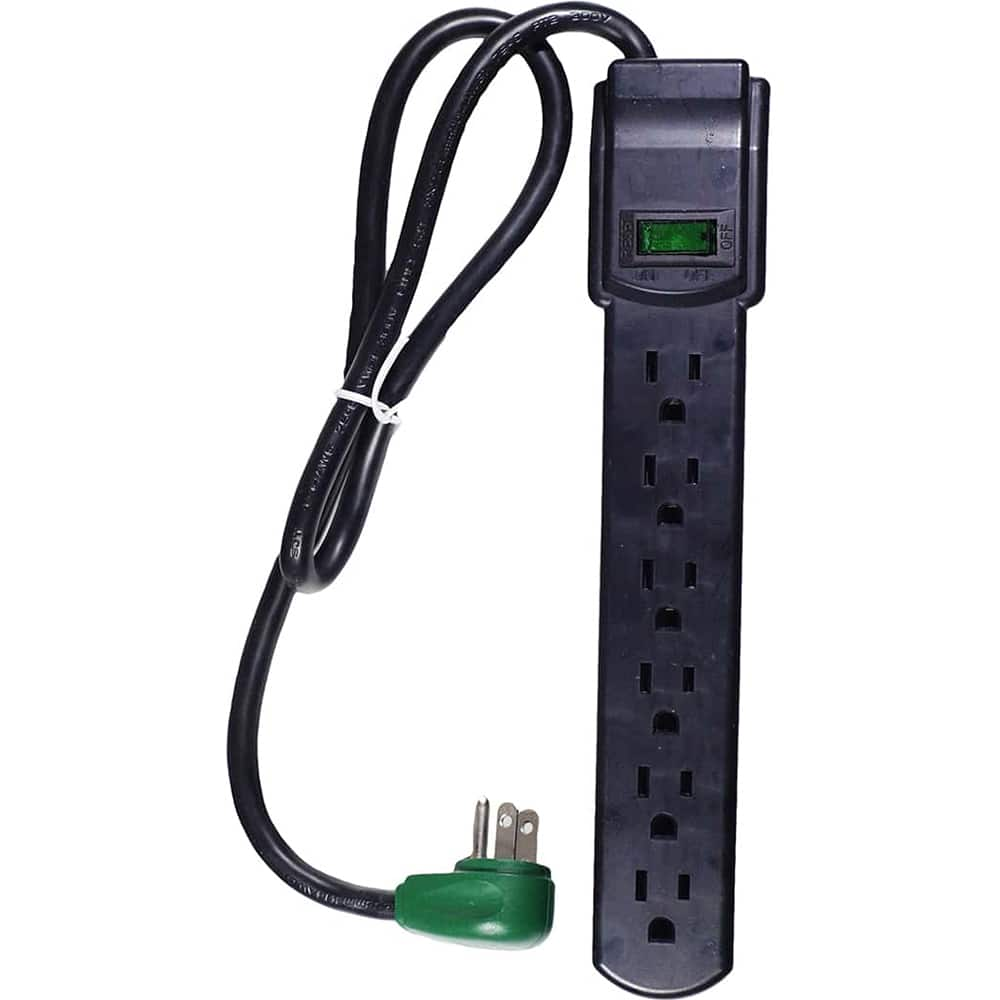 Power Outlet Strips, Amperage: 15.0 , Voltage: 125V , Cord Length: 2.5ft , Material: Plastic , Number Of Outlets: 6  MPN:GG-16103MSBK