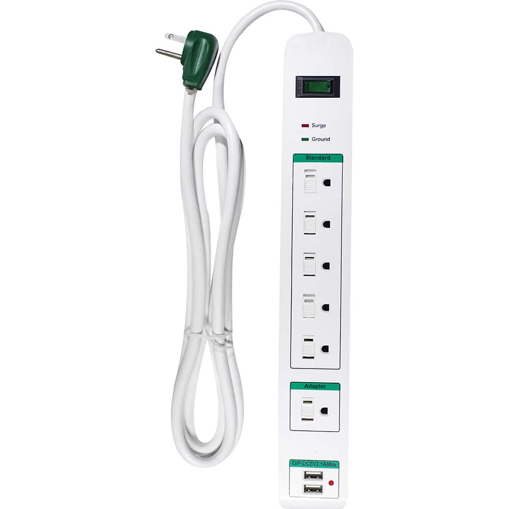 Power Outlet Strips, Amperage: 15.0 , Voltage: 125V , Cord Length: 6ft , Material: Plastic , Number Of Outlets: 6  MPN:GG-16326USB