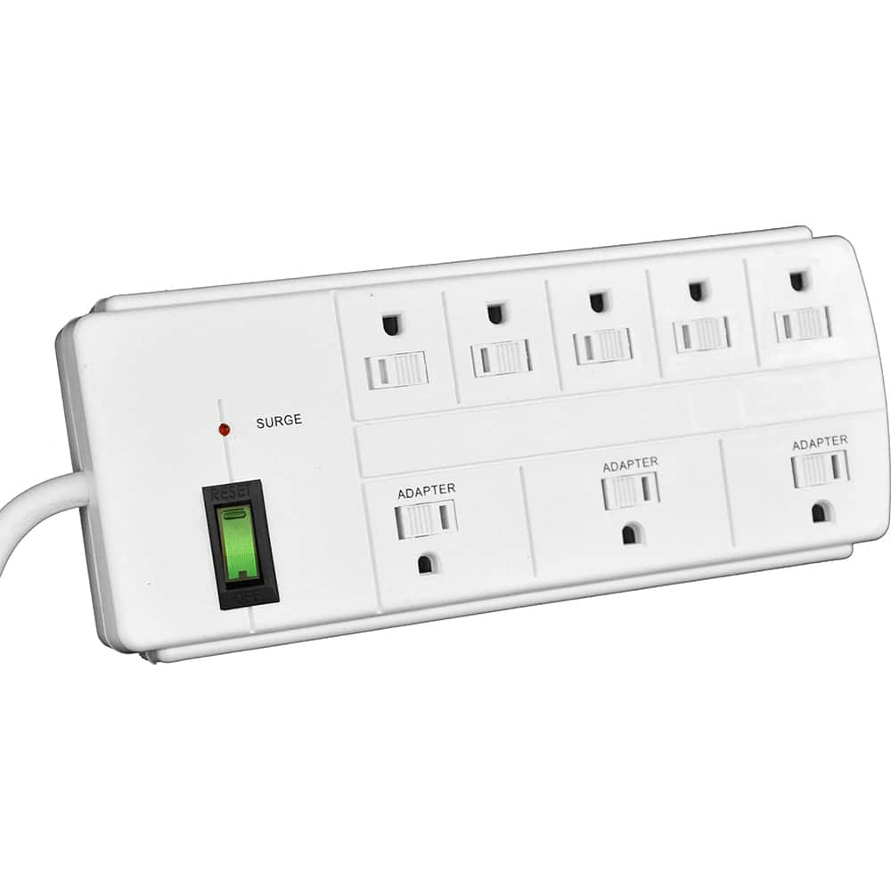 Power Outlet Strips, Amperage: 15.0 , Voltage: 125V , Cord Length: 6ft , Material: Plastic , Number Of Outlets: 8  MPN:GG-18316WH