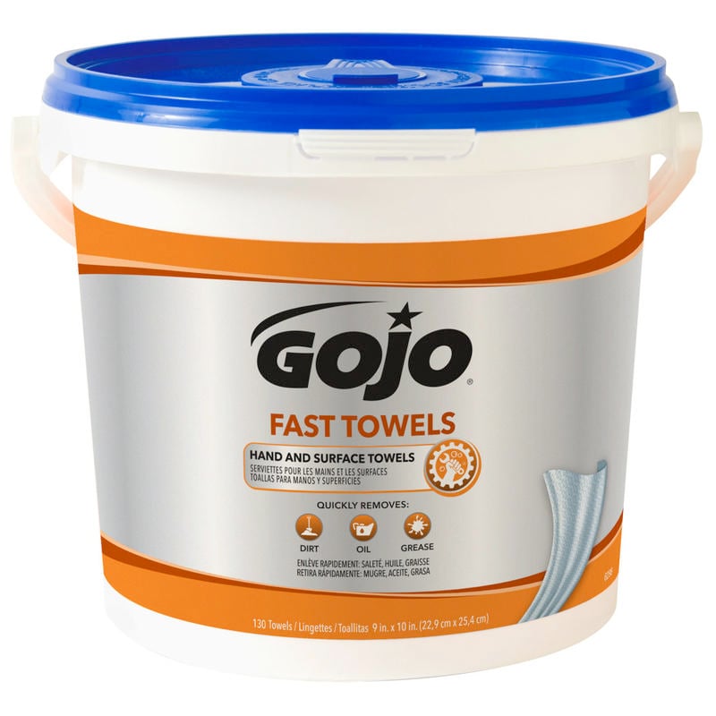 GOJO Fast Textured Wet Shop Towels, Citrus Scent, Bucket Of 130 Towels, Case Of 4 Buckets MPN:6298-04