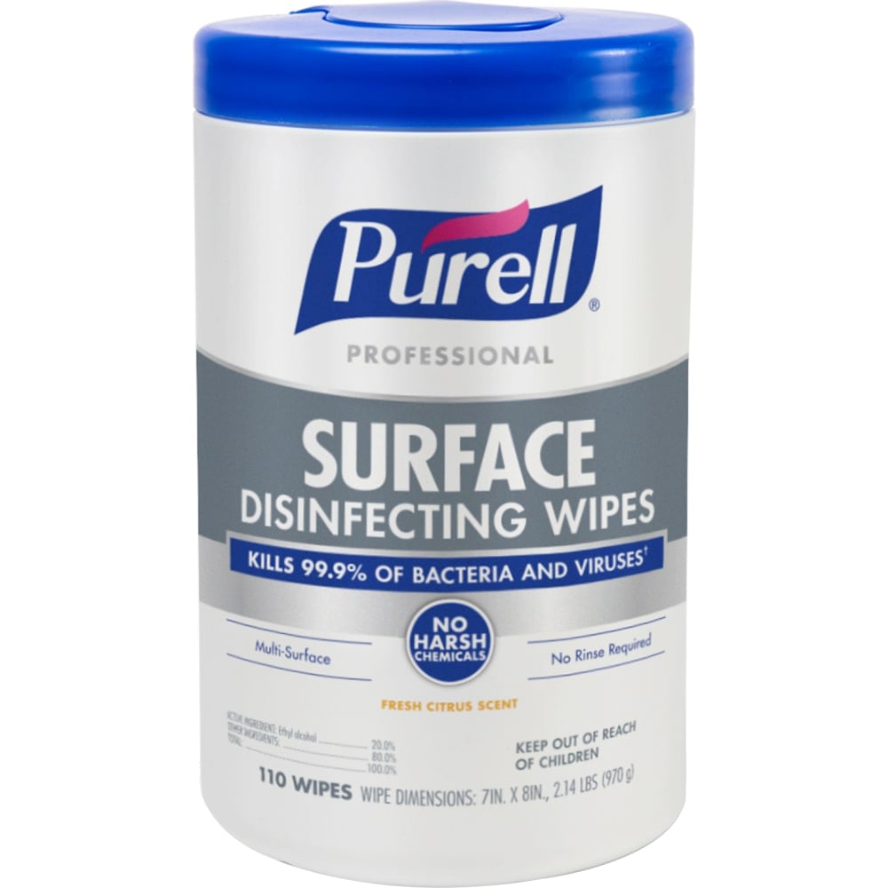 Purell Professional Surface Disinfecting Wipes, 7in x 8in, 110 Wipes Per Canister (Min Order Qty 5) MPN:9342-06EA