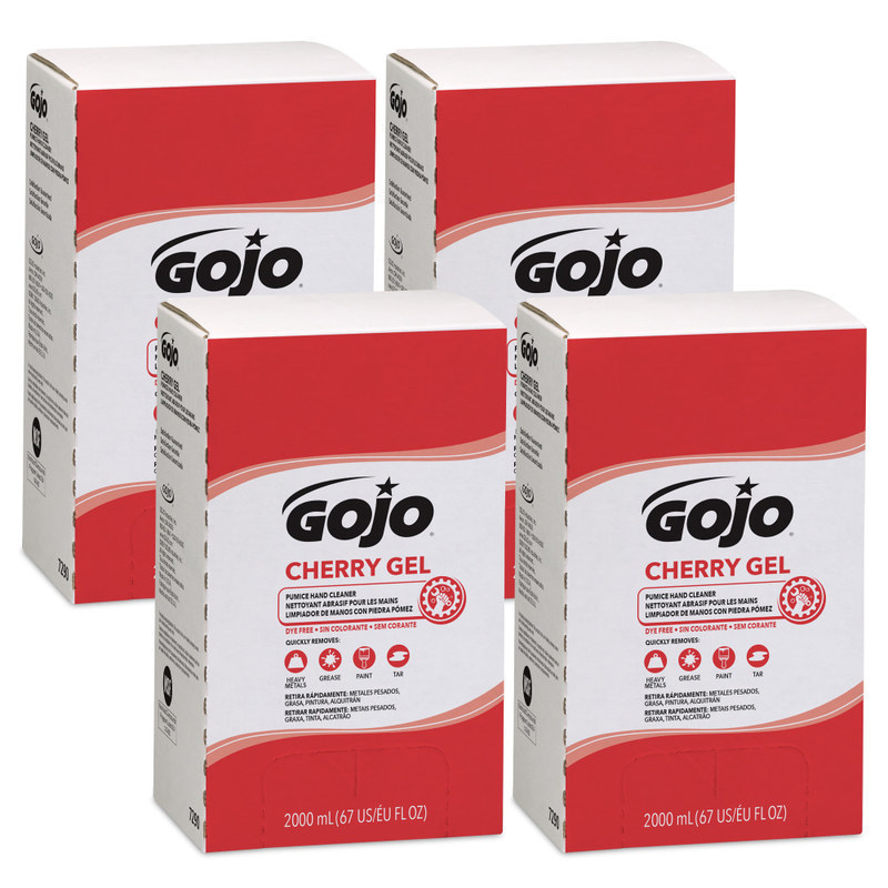 GOJO Gel Pumice Hand Soap Cleaner, Cherry Scent, 67.6 Oz, Case Of 4 Refills MPN:7290-04