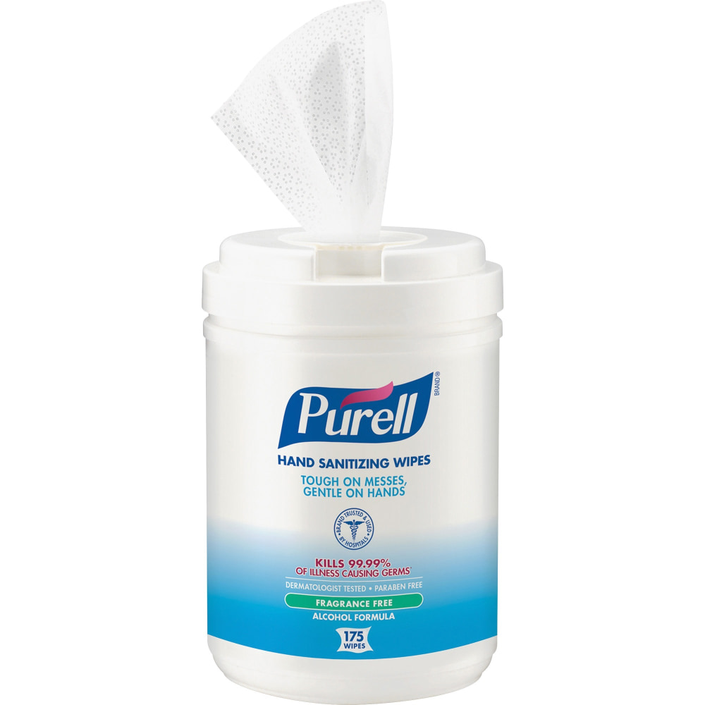 PURELL Alcohol Hand Sanitizing Wipes - White - Pre-moistened, Durable, Lint-free, Textured, Fragrance-free, Dye-free, Non-sticky, Residue-free, Anti-septic, Hypoallergenic, Non-irritating - For Hand - 175 - 1 Each (Min Order Qty 4) MPN:903106