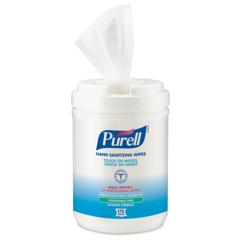 PURELL Alcohol Hand Sanitizing Wipes - 6in x 7in - White - Residue-free, Dye-free, Fragrance-free, Non-sticky, Non-irritating, Non-irritating, Hypoallergenic, Durable, Pre-moistened, Lint-free, Textured - For Hand - 175 Per Canister - 6 / Carton MPN:90310