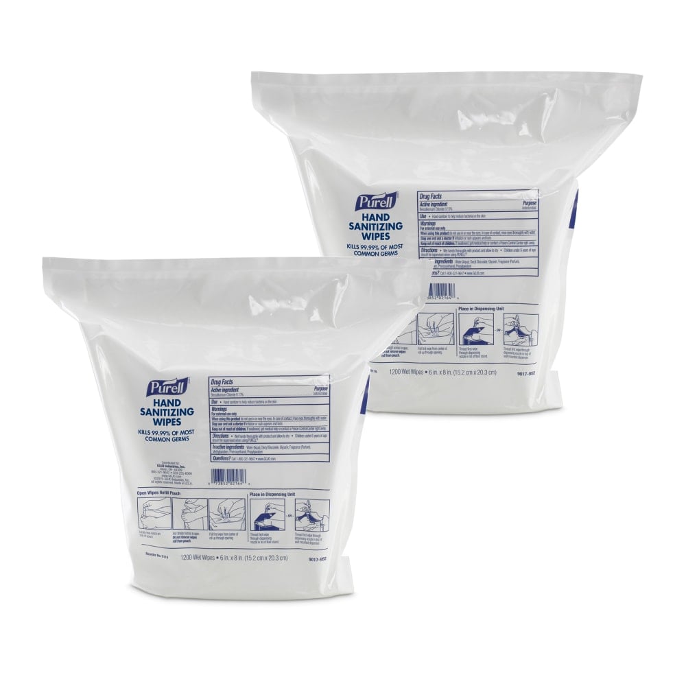 Purell Hand Sanitizing Wipes, Unscented, 1200 Wipes Per Pack, Carton Of 2 Packs MPN:9118-02