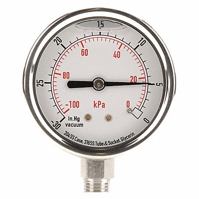 D1364 Vacuum Gauge Liquid Filled 2-1/2 In MPN:4CFG9