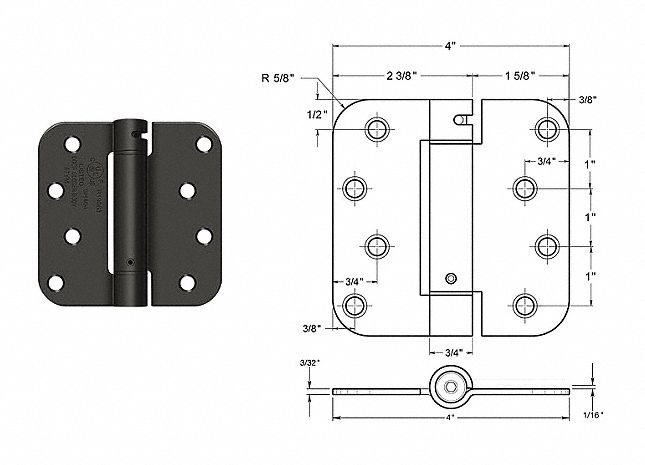 Butt Hinge Steel 125.0 lb Load Capacity MPN:56-427SBRS