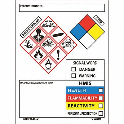 Container Label 4 x 3 PS Vinyl PK250 MPN:GHS2264ALV