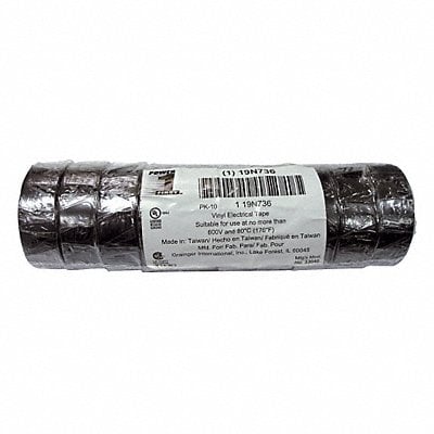 Elec Tape 20 ft Lx3/4 W 7 mil Black PK10 MPN:19N736