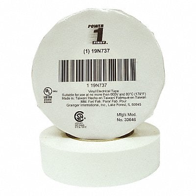 Elec Tape 66 ft Lx3/4 in W 7 mil White MPN:19N737