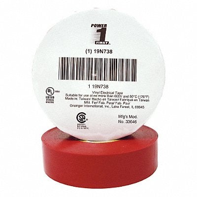 Elec Tape 66 ft Lx3/4 in W 7 mil Red MPN:19N738