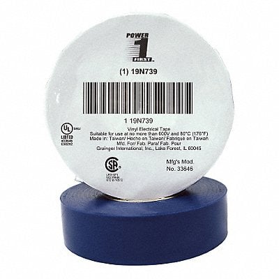 Elec Tape 66 ft Lx3/4 in W 7 mil Blue MPN:19N739