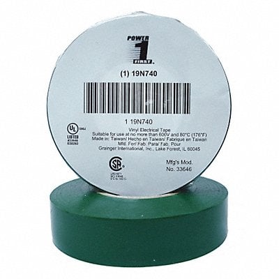 Elec Tape 66 ft Lx3/4 in W 7 mil Green MPN:19N740