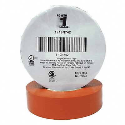 Elec Tape 66 ft Lx3/4 in W 7 mil Orange MPN:19N742