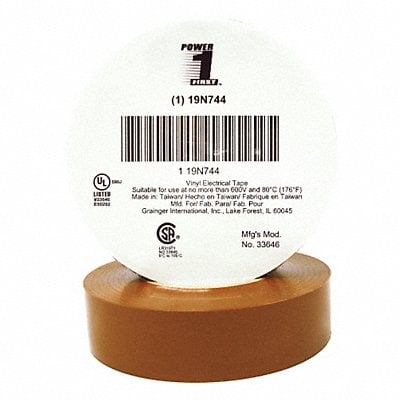 Elec Tape 66 ft Lx3/4 in W 7 mil Brown MPN:19N744