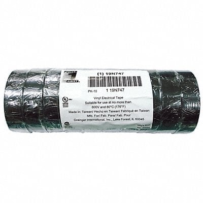 Elec Tape 60 ft Lx3/4 W 7 mil Black PK10 MPN:19N747