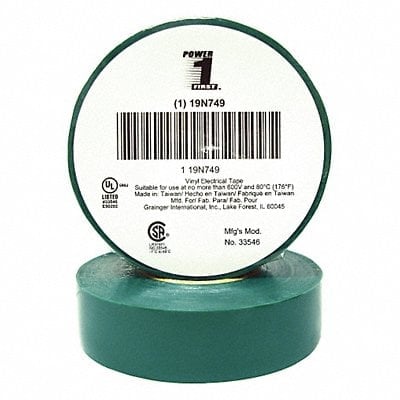 Elec Tape 60 ft Lx3/4 in W 7 mil Green MPN:19N749