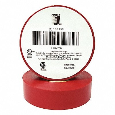 Elec Tape 60 ft Lx3/4 in W 7 mil Red MPN:19N750