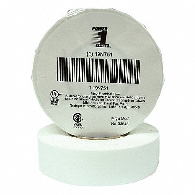 Elec Tape 60 ft Lx3/4 in W 7 mil White MPN:19N751