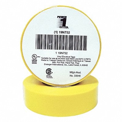 Elec Tape 60 ft Lx3/4 in W 7 mil Yellow MPN:19N752