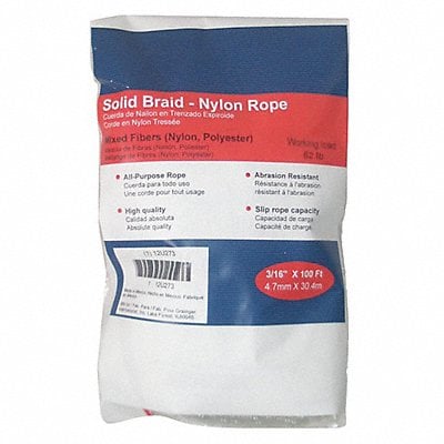 Rope Nylon Braided 3/16 in Dia 100ft L MPN:12U273