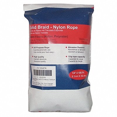 Rope Nylon Braided 1/4 in Dia 100 ft L MPN:12U274