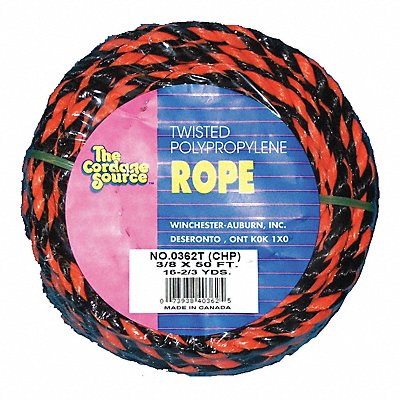 Rope 50ft Blk/Orng 215lb. Polyprpylne MPN:362T-WA