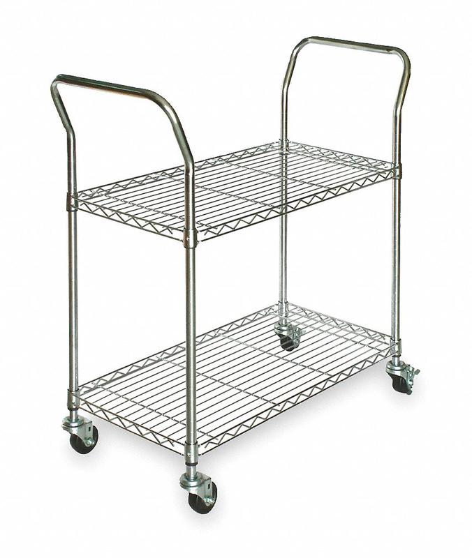 Wire Cart 2 Shelf Chrome 41x18x39 In. MPN:3TNZ8