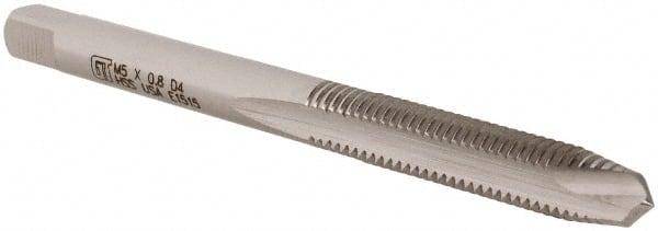 Spiral Point Tap: M5x0.8 Metric, 2 Flutes, Plug Chamfer, 6H Class of Fit, High-Speed Steel, Bright/Uncoated MPN:360862