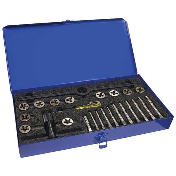 Tap & Die Set: 1/4-20 to 1/2-20 Taps, 1/4-20 to 1/2-20 Dies, Coarse & Fine MPN:423004