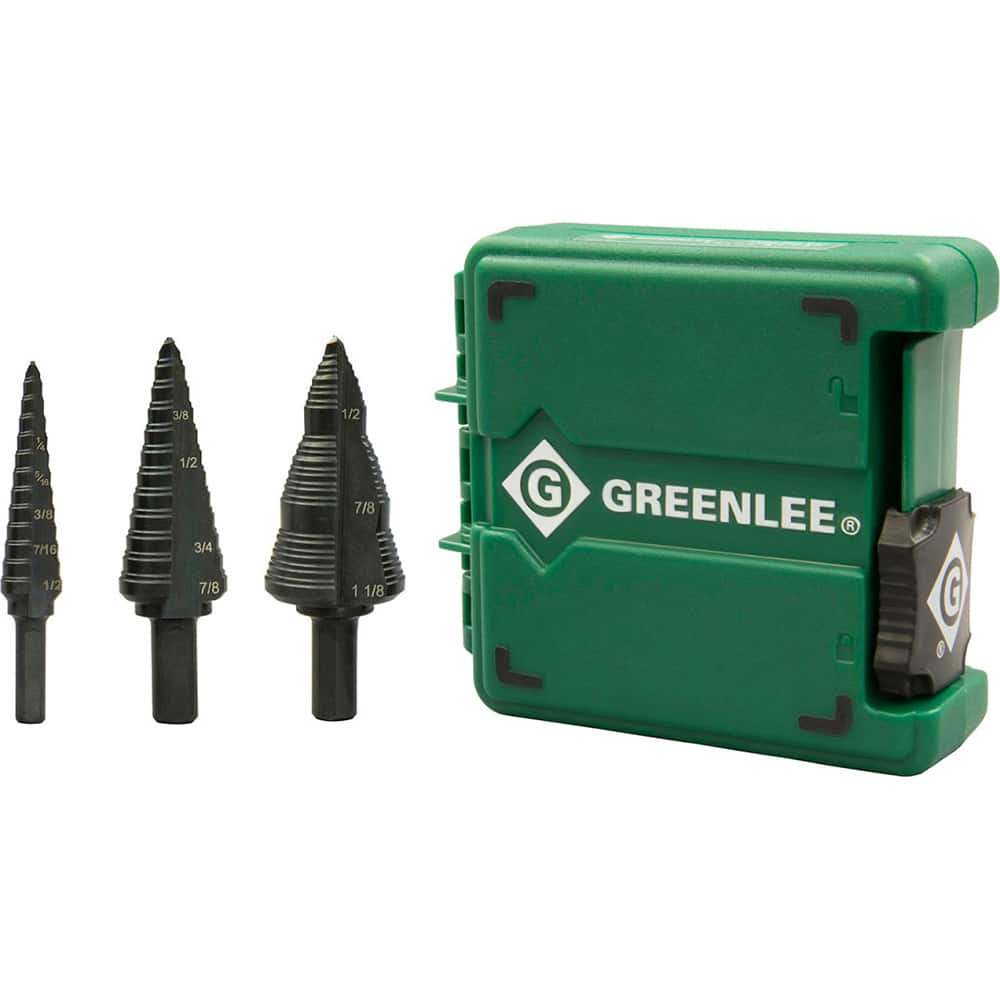 Drill Bit Set: Step Drill Bits, 3 Pc, 0.5