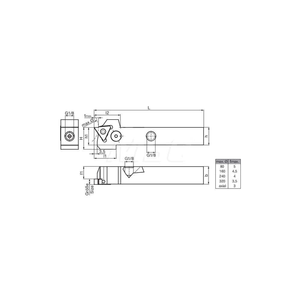 Guhring GH305.0750.500.00.04.R.IK.EST External Right Hand NonFace Grooving Radial Grooving with Adjustable Coolant Holder 3/4