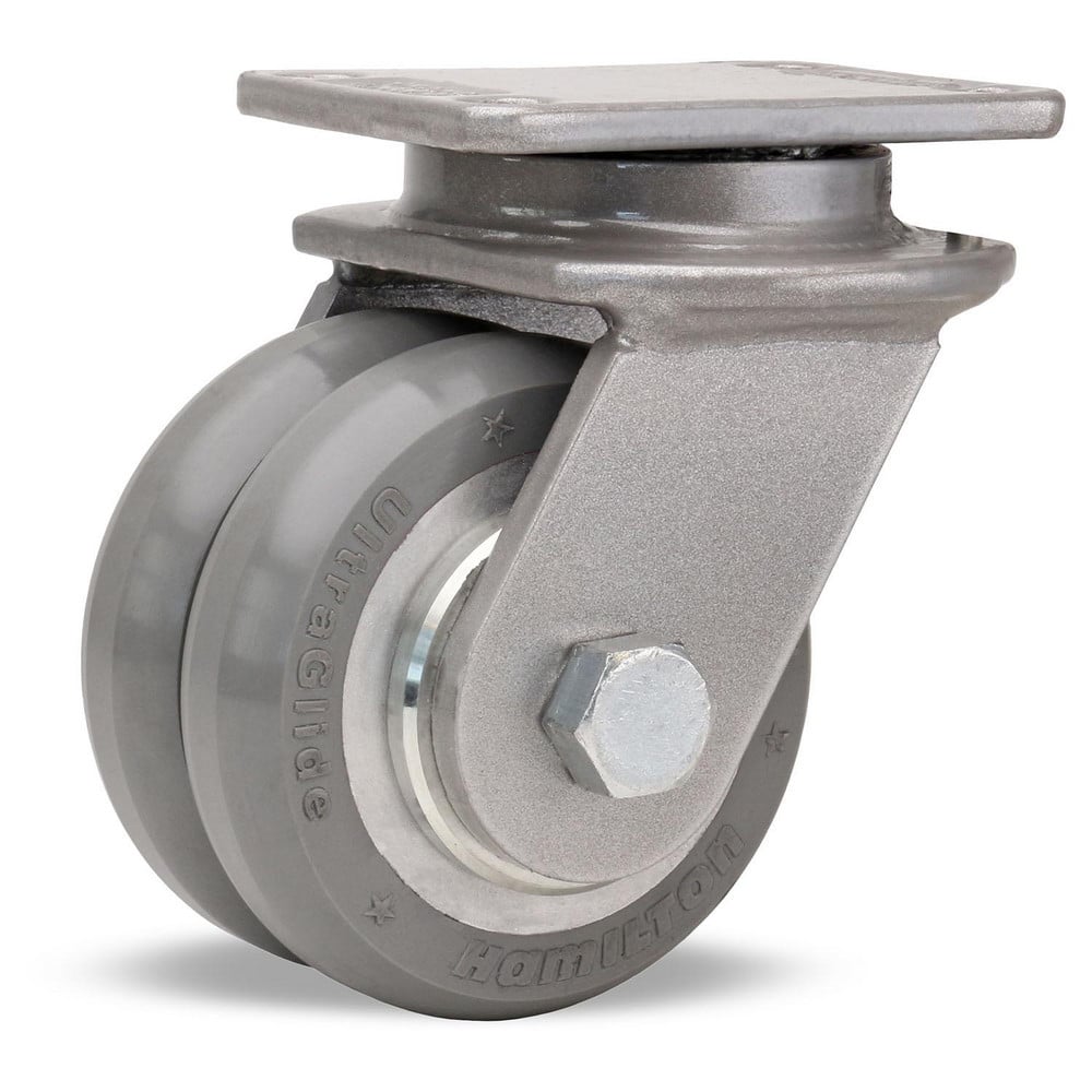 Swivel Top Plate Caster: Polyurethane on Aluminum, 3-1/2