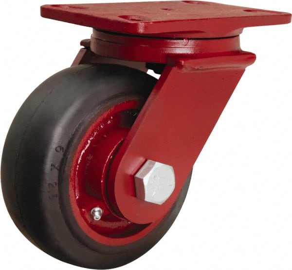 Swivel Top Plate Caster: Rubber Mold on Cast Iron, 6