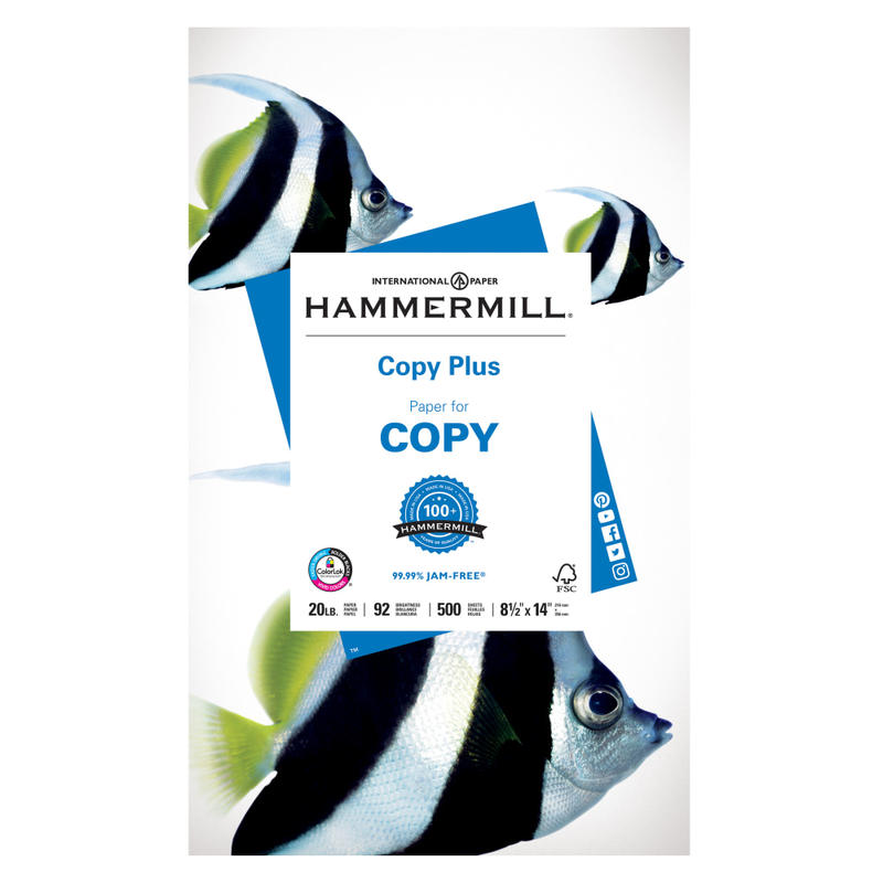 Hammermill Multi-Use Printer & Copy Paper, 1 Ream, White, Legal (8.5in x 14in), 500 Sheets Per Ream, 20 Lb, 92 Brightness (Min Order Qty 6) MPN:HAM105015