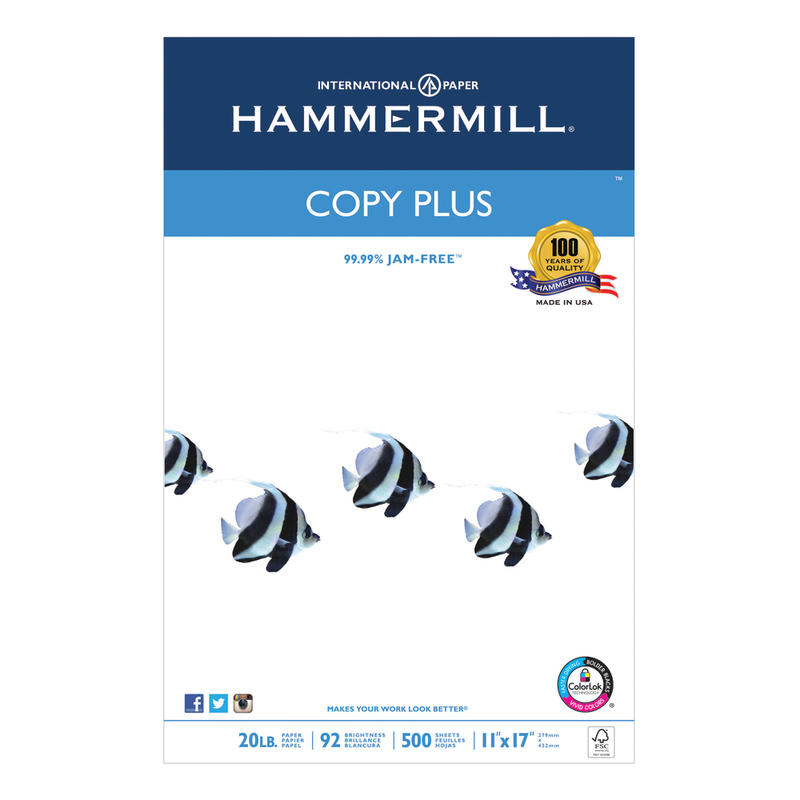 Hammermill Tidal Multi-Use Printer & Copy Paper, 1 Ream, White, Ledger (11in x 17in), 500 Sheets Per Ream, 20 Lb, 92 Brightness (Min Order Qty 3) MPN:HAM105023