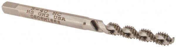 Spiral Flute Tap: #5-40, UNC, 2 Flute, Bottoming, 2B & 3B Class of Fit, High Speed Steel, Bright/Uncoated MPN:K008128AS