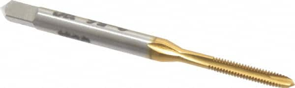 Spiral Point Tap: #2-56, UNC, 2 Flutes, Plug, 2B, High Speed Steel, TiN Finish MPN:K008041AS25