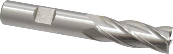 Square End Mill: 17/32'' Dia, 1-3/8'' LOC, 1/2'' Shank Dia, 3-3/8'' OAL, 4 Flutes, High Speed Steel MPN:E1031034