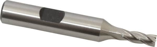 Square End Mill: 3/16'' Dia, 1/2'' LOC, 3/8'' Shank Dia, 2-3/8'' OAL, 4 Flutes, High Speed Steel MPN:E1039012