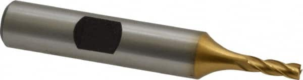 Square End Mill: 1/8'' Dia, 3/8'' LOC, 3/8'' Shank Dia, 2-5/16'' OAL, 4 Flutes, High Speed Steel MPN:E8031008