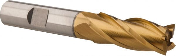 Square End Mill: 9/16'' Dia, 1-3/8'' LOC, 1/2'' Shank Dia, 3-3/8'' OAL, 4 Flutes, High Speed Steel MPN:E8031036