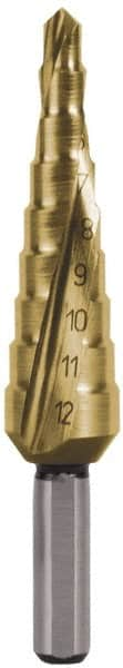 Step Drill Bit: 6.5 mm Shank Dia, High Speed Steel, 9 Hole Sizes MPN:SDD43274851