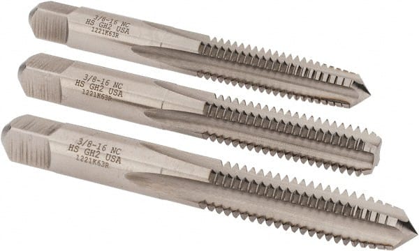 1/4-20 UNC, 4 Flute, Bottoming, Plug & Taper, Bright Finish, High Speed Steel Tap Set MPN:K008975AS